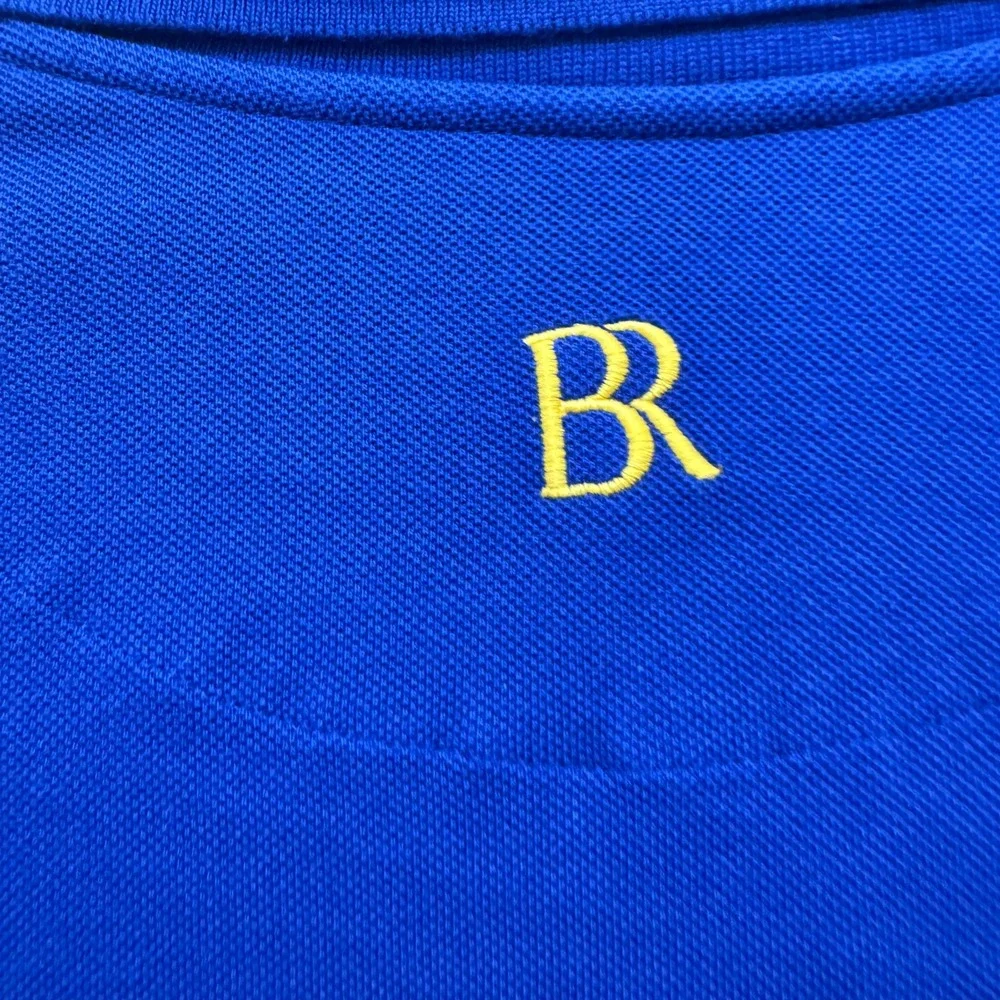 Banana‎ Republic Mens XL Blue Yellow Striped Short Sleeve Pique Polo Shirt